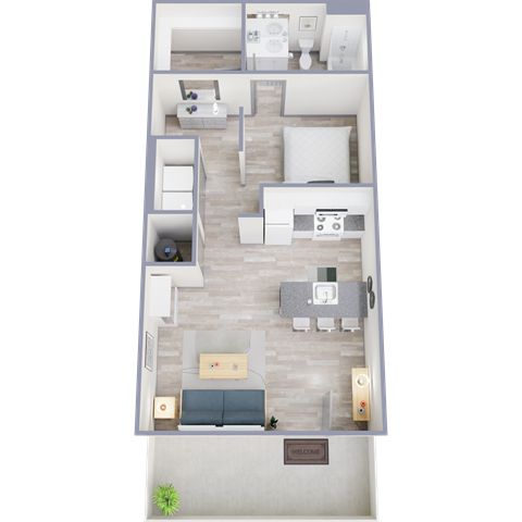 Floor plan for studio, 1 bath, 622 sqft